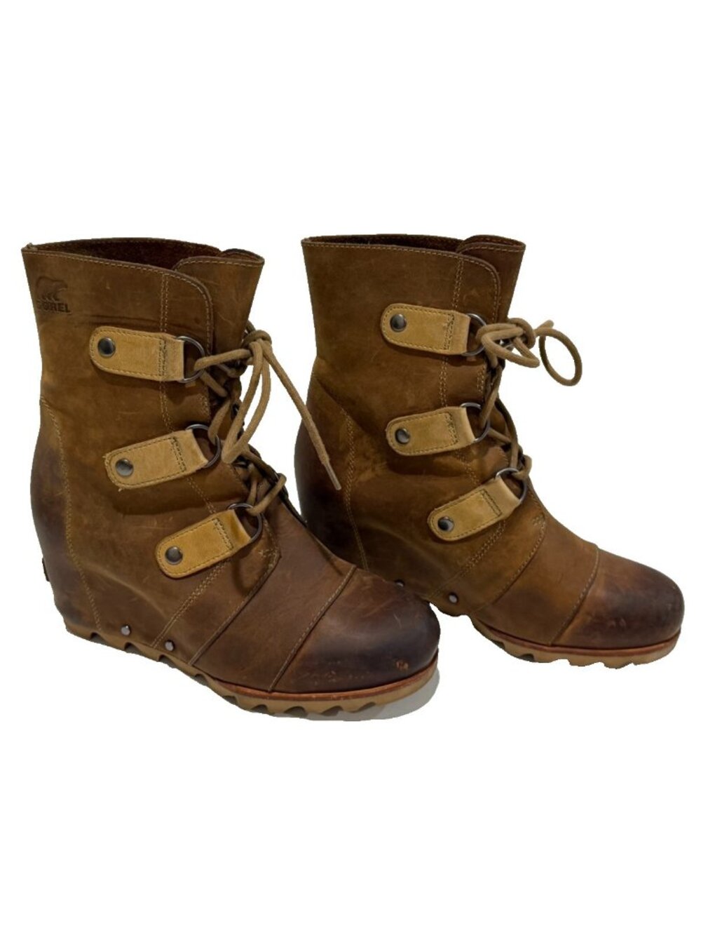 Sorel Joan of Arctic Hidden Wedge Boots Lace Up Water Proof Women's Size 8